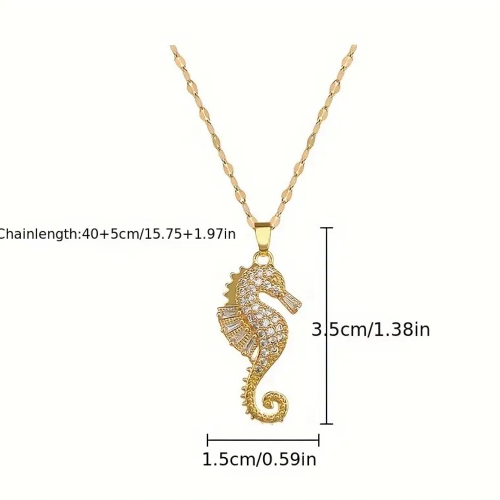 Gold tone & Rhinestone Seahorse Pendant Necklace NEW NWT - Picture 4 of 5